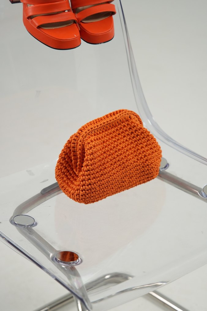 Turuncu Örgü çanta - Görsel 5