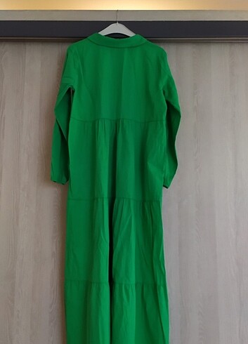 xl Beden Tiril tiril yaz kumaşlı yeşil elbise 