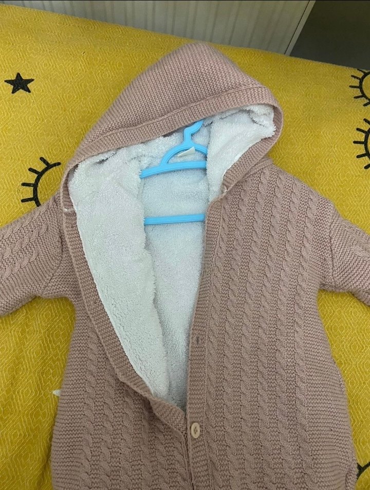 Pembe Örgü Kapüşonlu Bebek Tulumu - Görsel 2
