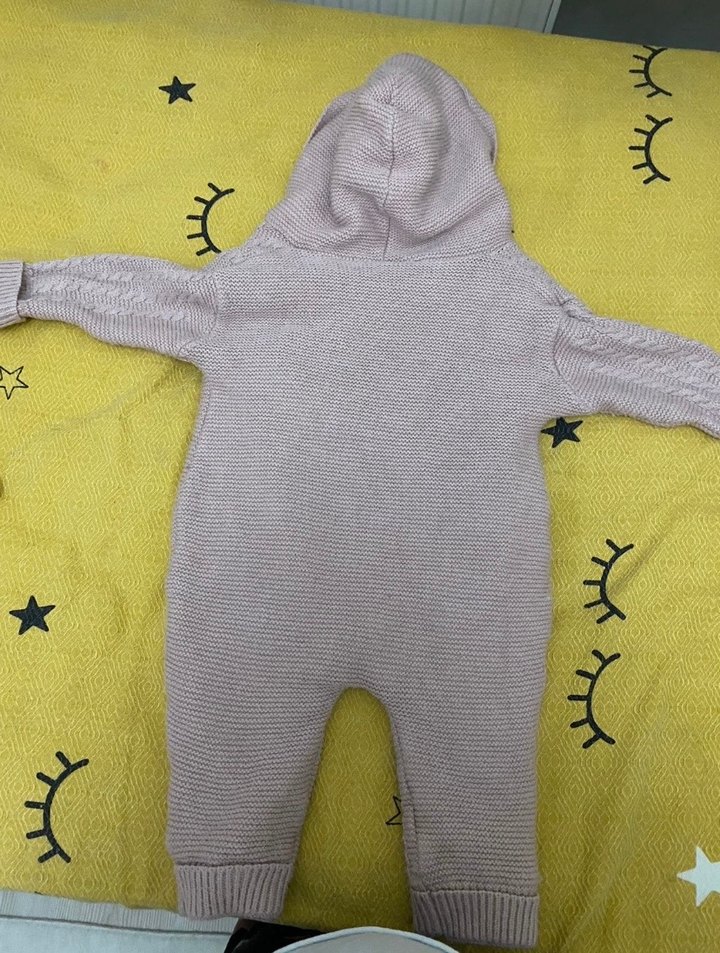Pembe Örgü Kapüşonlu Bebek Tulumu - Görsel 4