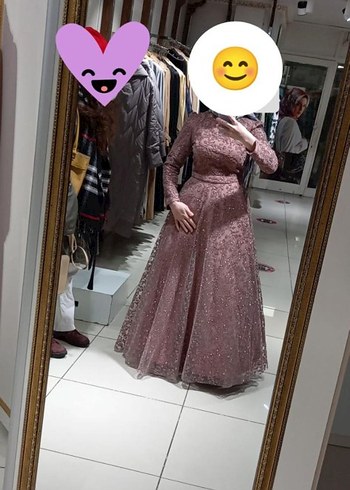 Pembe Uzun Kollu V Yaka Abiye Elbise - Görsel 2