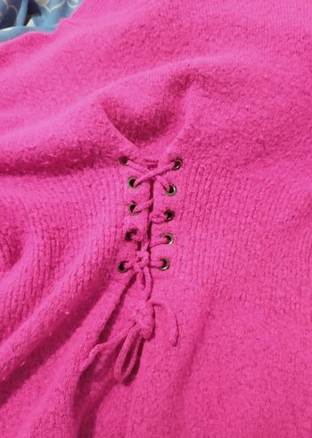 Pembe Boğazlı Kadın Triko Kazak - Görsel 2