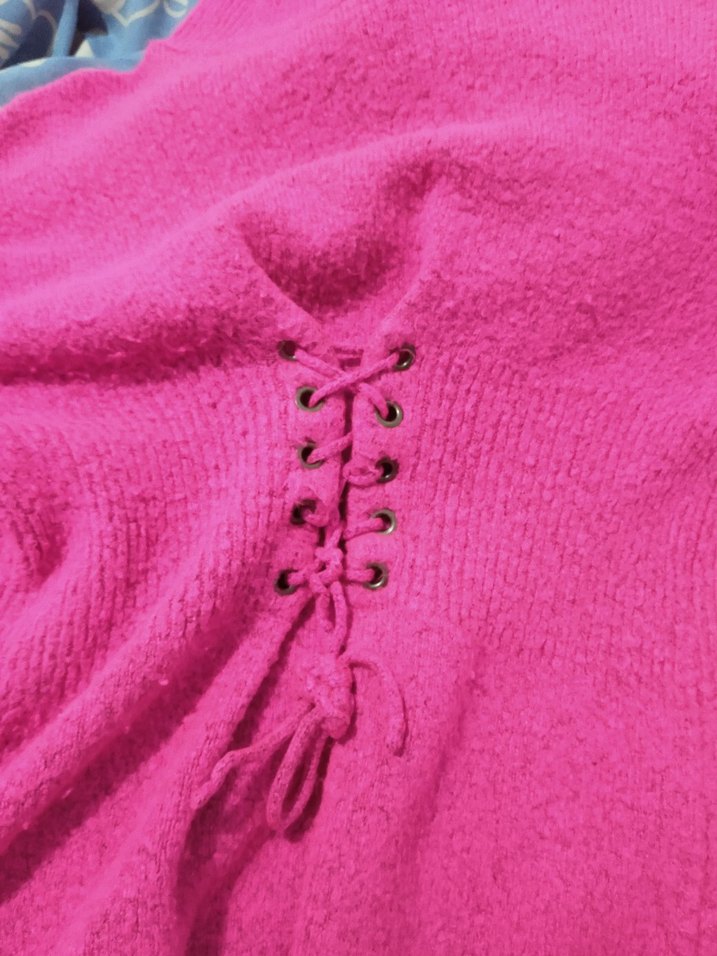 Pembe Boğazlı Kadın Triko Kazak - Görsel 2