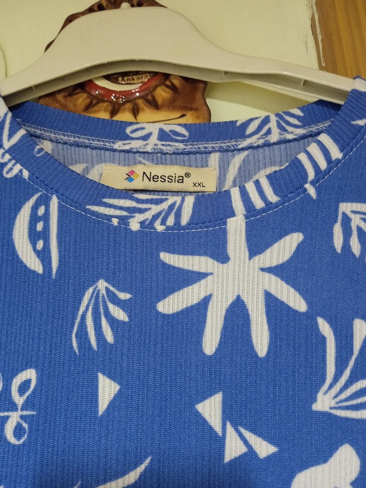 Mavi Desenli Uzun Bohem Elbise - Görsel 2