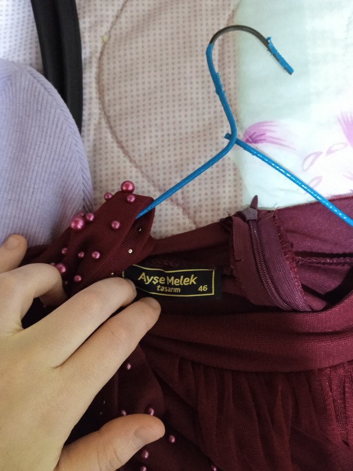 Bordo Uzun Kollu Bohem Abiye Elbise - Görsel 5