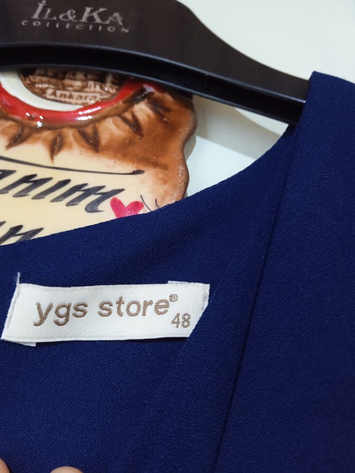 Uzun Lacivert Kadın Elbise, Drapeli, Uzun Kollu - Görsel 3