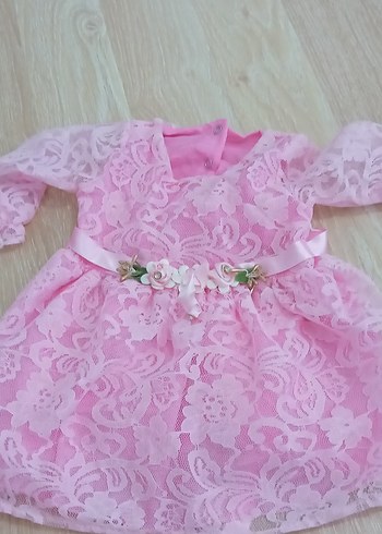 Pembe Dantel Çiçek Desenli Kız Elbisesi