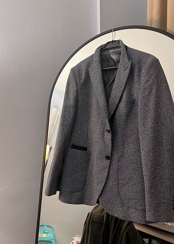 Defacto Gri Melanj Dokulu Klasik Blazer Ceket