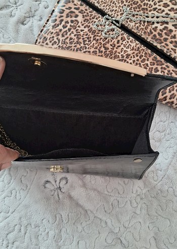  Beden siyah Renk Zincir Detaylı Siyah Deri Clutch Çanta