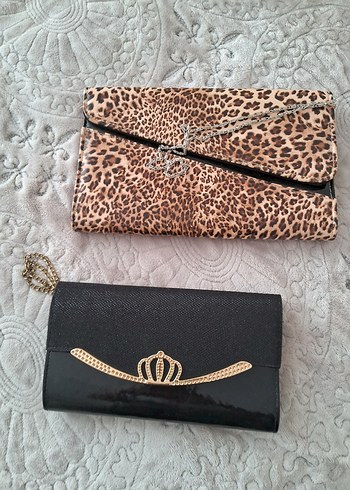 Zincir Detaylı Siyah Deri Clutch Çanta