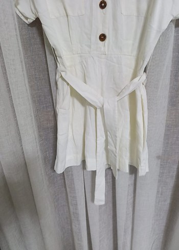 network Beyaz Keten Kısa Tulum - Görsel 7