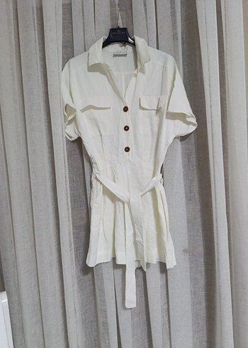 network Beyaz Keten Kısa Tulum - Görsel 2