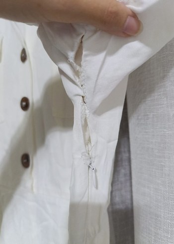 network Beyaz Keten Kısa Tulum - Görsel 6