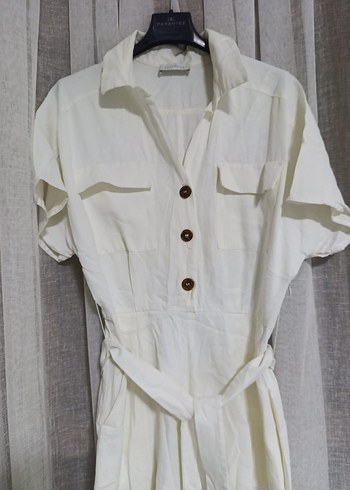 network Beyaz Keten Kısa Tulum - Görsel 4