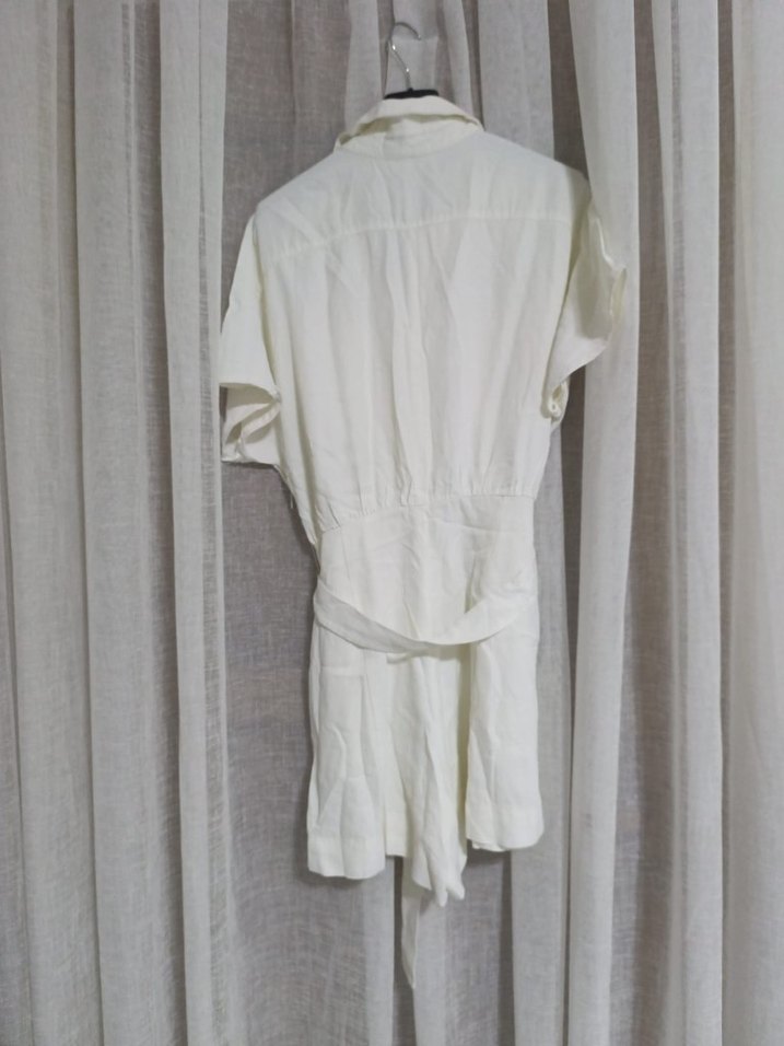 network Beyaz Keten Kısa Tulum - Görsel 5