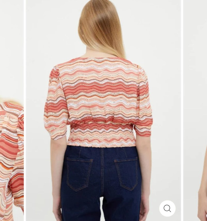 Bohem V Yaka Düğmeli Kısa Kollu bluz - Görsel 3