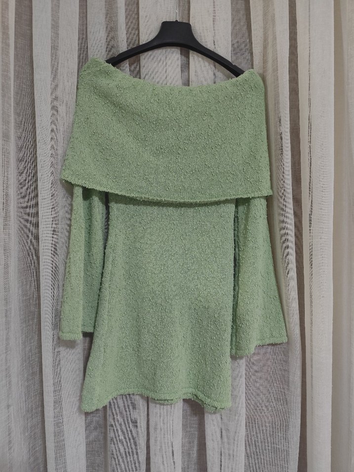 oh polly Uzun Kollu Madonna yaka Mini Triko Elbise - Görsel 4