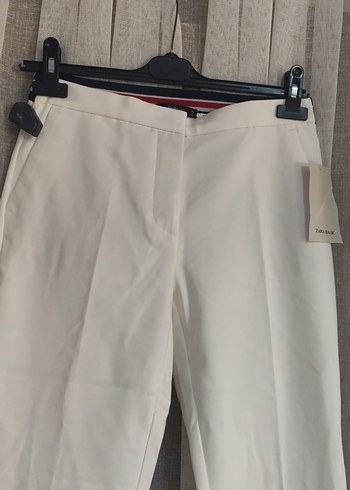 Beyaz Kadın Kumaş Pantolon Midi Boy - Görsel 3