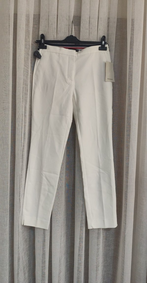 Beyaz Kadın Kumaş Pantolon Midi Boy - Görsel 2