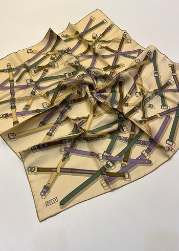 Kadın Pilili Çok Renkli İpek Fular - Görsel 18