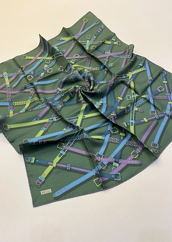 Kadın Pilili Çok Renkli İpek Fular - Görsel 17