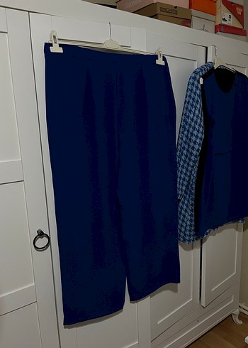 Düğmeli Lacivert Kadın Krep Kumaş Pantolon - Görsel 4