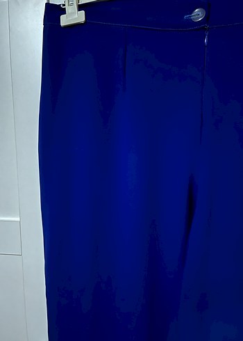 Düğmeli Lacivert Kadın Krep Kumaş Pantolon - Görsel 3