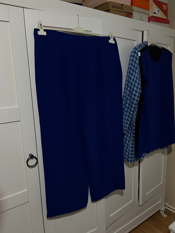 Düğmeli Lacivert Kadın Krep Kumaş Pantolon - Görsel 4