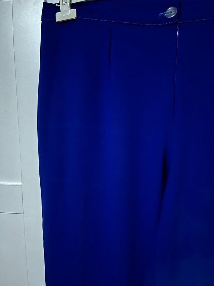 Düğmeli Lacivert Kadın Krep Kumaş Pantolon - Görsel 3