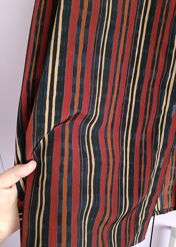 xl Beden Bohem Çizgili Uzun Kollu Gömlek