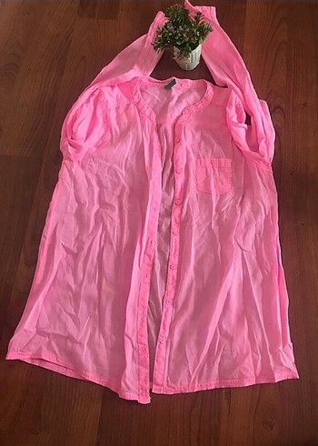 Pembe V Yaka Uzun Kollu Keten Gömlek