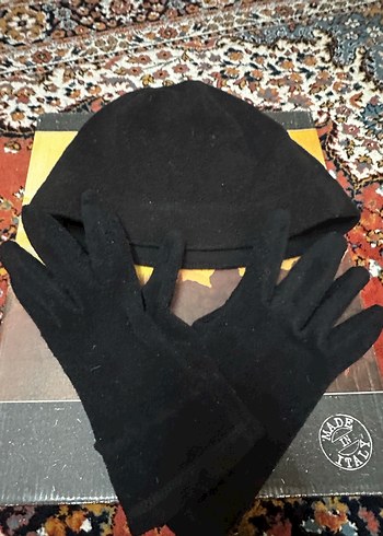 Siyah Kadın Polar Eldiven ve Şapka Seti - Görsel 2