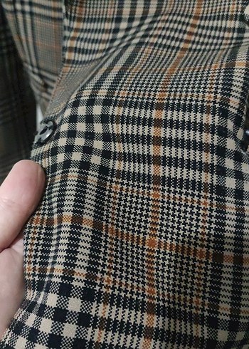 36 Beden kahverengi Renk Kahverengi Kareli Kadın Blazer Ceket