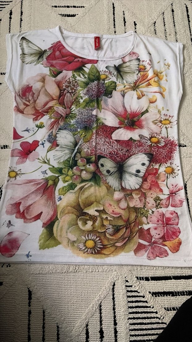 Beyaz Bohem Renkli Desenli Tişörtü - Görsel 2