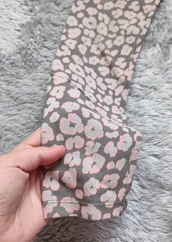 Peluş Detaylı Desenli Gri Kız Tayt - Görsel 2