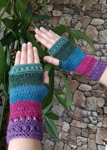 Renkli Örgü Bohem Kadın Eldiveni - Görsel 3