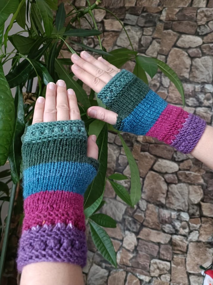 Renkli Örgü Bohem Kadın Eldiveni - Görsel 3