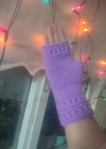 Mor Örgü Parmaksız Kadın Eldiveni - Görsel 2