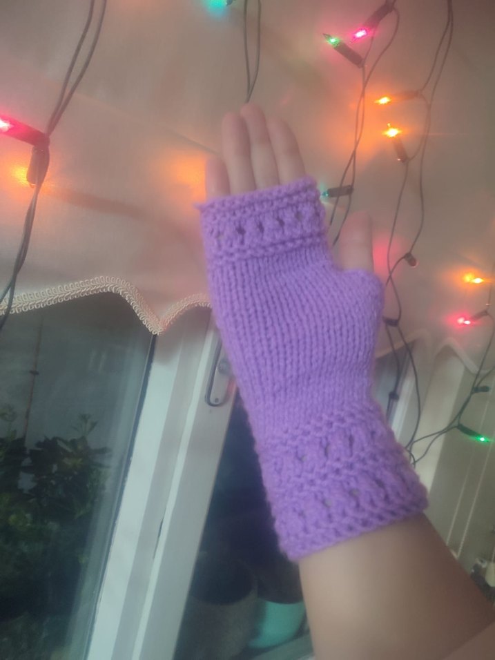 Mor Örgü Parmaksız Kadın Eldiveni - Görsel 2