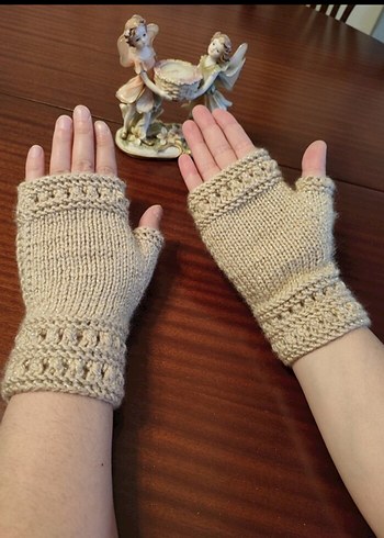 Bej Örgü Kadın Eldiveni - Görsel 3