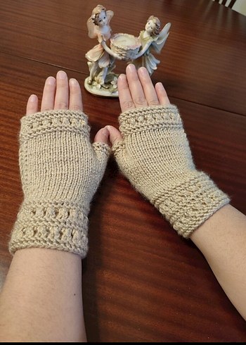 Bej Örgü Kadın Eldiveni - Görsel 2