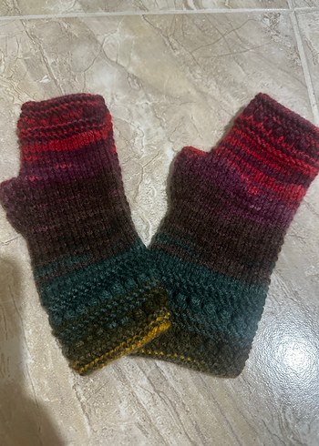 Renkli Örgü Parmaksız Kadın Eldiveni - Görsel 3