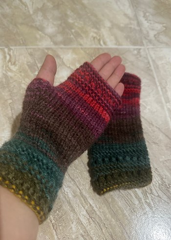 Renkli Örgü Parmaksız Kadın Eldiveni - Görsel 2