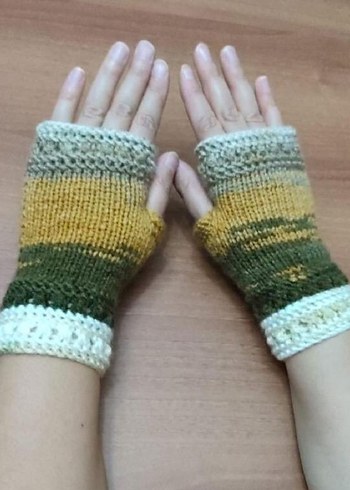Bohem Çok Renkli Örgü Parmaksız Eldiven - Görsel 2