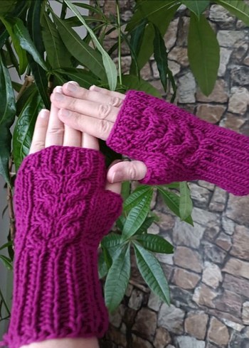 Mor Örgü Parmaksız Kadın Eldiveni - Görsel 2
