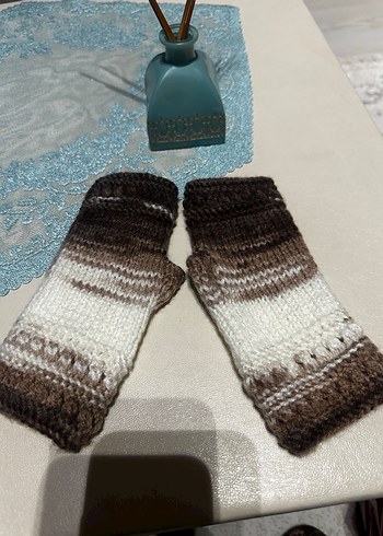 Bohem Tarzı Bej Gri Örgü Eldiven - Görsel 2