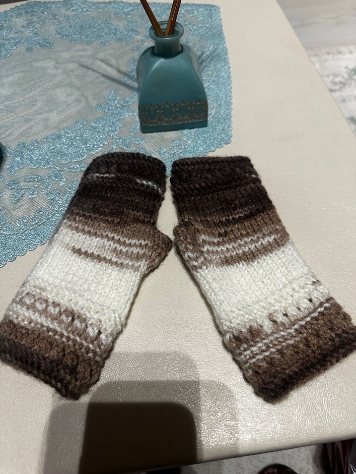 Bohem Tarzı Bej Gri Örgü Eldiven - Görsel 2