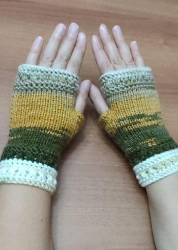 Bohem Çok Renkli Örgü Parmaksız Eldiven - Görsel 2
