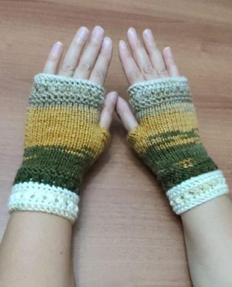 Bohem Çok Renkli Örgü Parmaksız Eldiven - Görsel 2