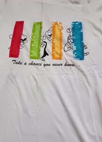 Kız Çocuk Renkli Baskılı Beyaz Tişört - Görsel 3